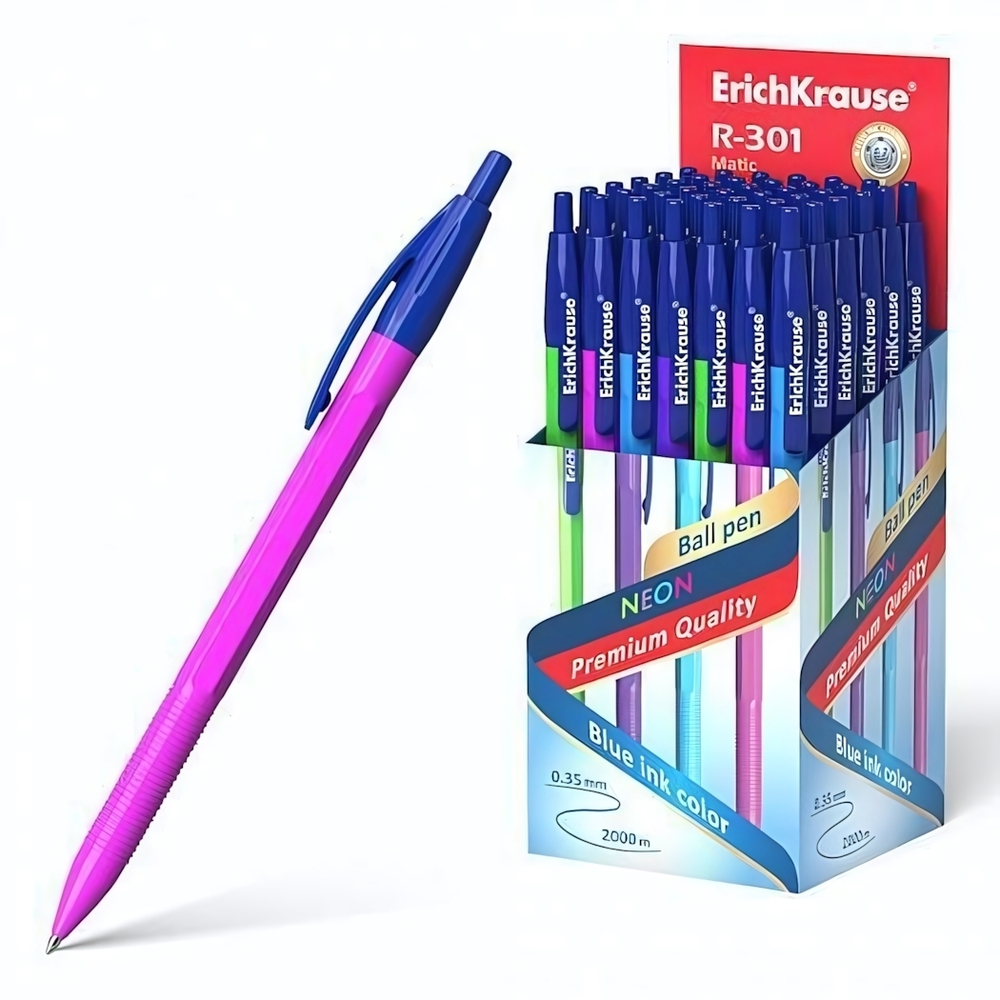 Ручка шариковая автомат. R-301 Neon Matic 0.7, синий (ErichKrause)