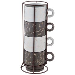 НАБОР ЧАШЕК ИЗ 4 ШТ. НА МЕТАЛЛИЧЕСКОЙ ПОДСТАВКЕ КОЛЛЕКЦИЯ "ЗОЛОТОЙ МРАМОР" 210 МЛ