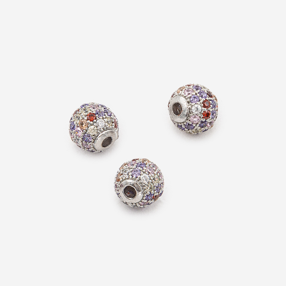 Бусина с разноцветными фианитами, 6мм, родирование