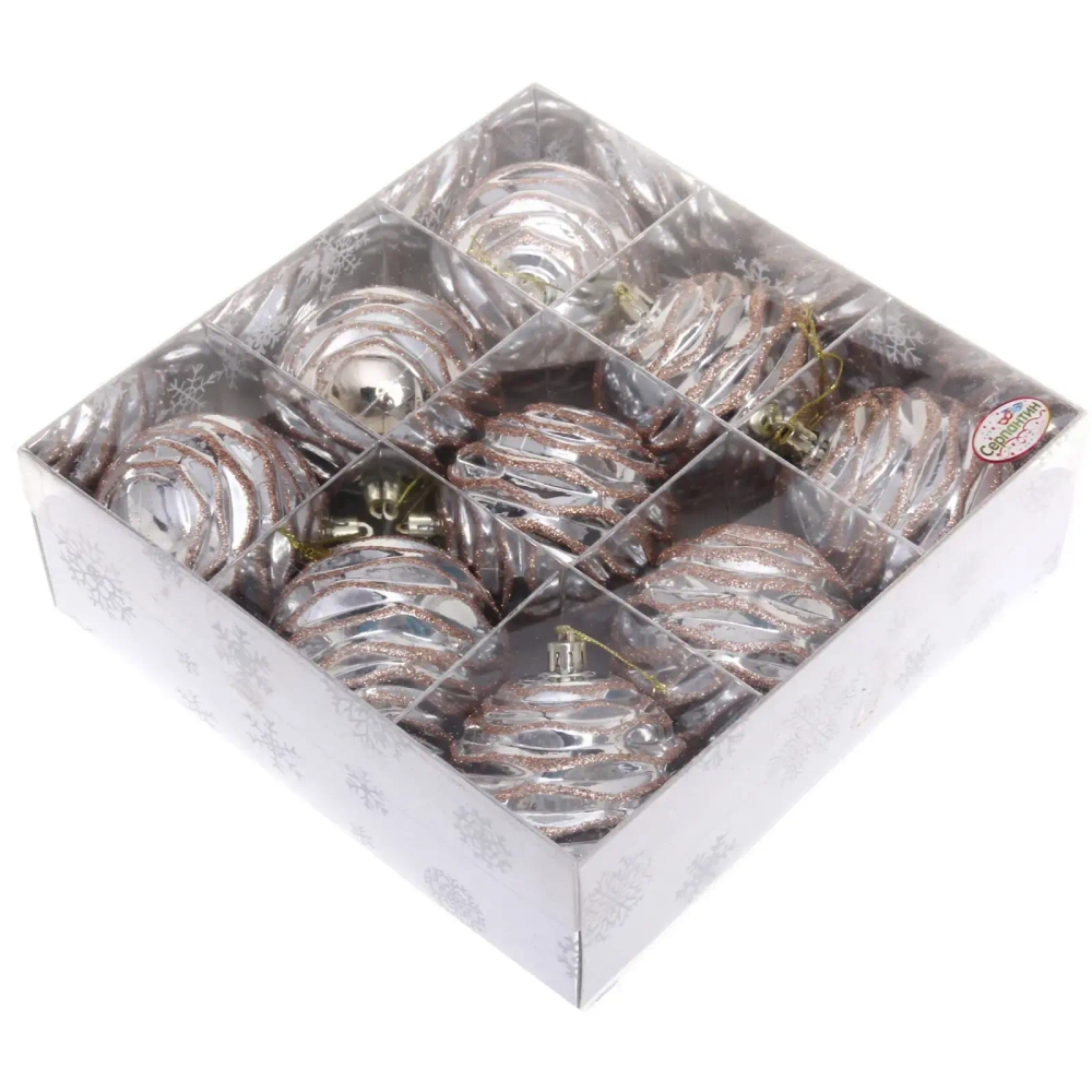 Набор шаров «Волна» 8 см (9 предметов), серебро/шампань