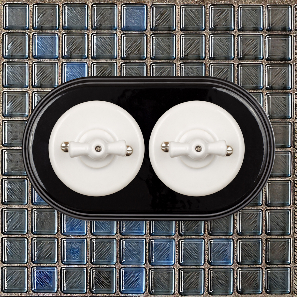 Выключатель 2-х клавишный, керамика, цвет белый + декор(D6/2) B1-202-01-D6/2