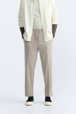 ZARA БРЮКИ-ДЖОГГЕРЫ КОМФОРТНОЙ ПОСАДКИ, СВЕТЛЫЙ СЕРО-КОРИЧНЕВЫЙ