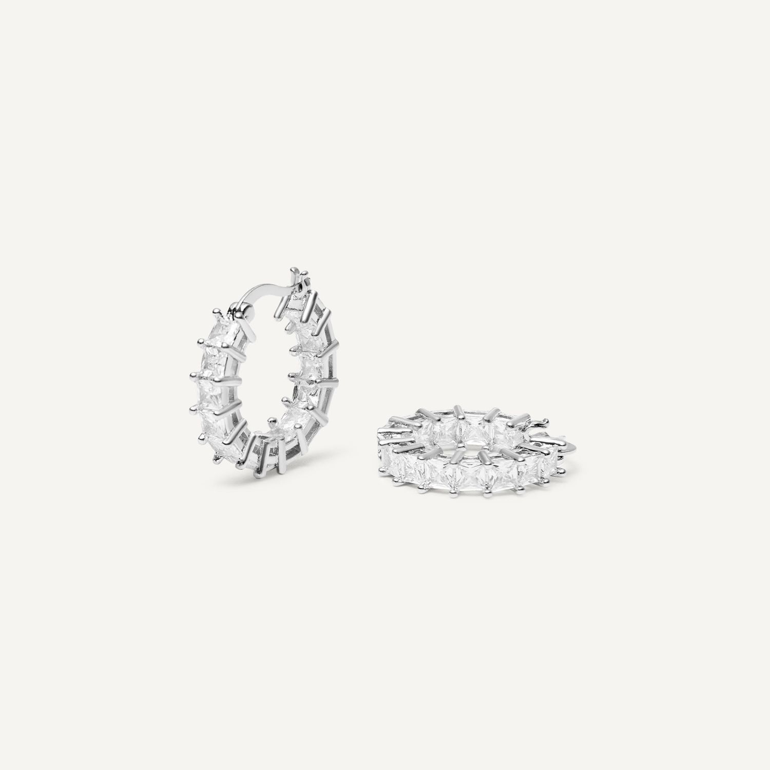 Серьги Square Crystal Hoop Earrings – Silver