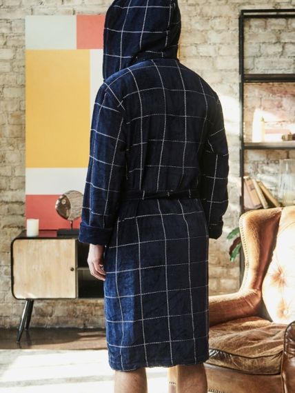 Мужской махровый халат Kevin с капюшоном синий POLENS