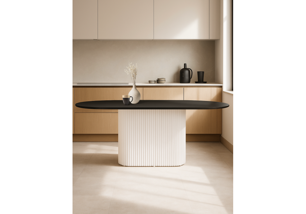 Стол деревянный Woodville Барон О 200 х 90 черная пленка шагрень, белые ноги, ножки белые