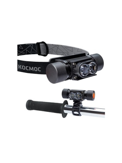 Фонарь аккумуляторный налобный/велосипедный LED 10Вт аккум. съемн. Li-ion 18650 1.2А.ч USB-шнур алюм. КОСМОС KOS501Lit