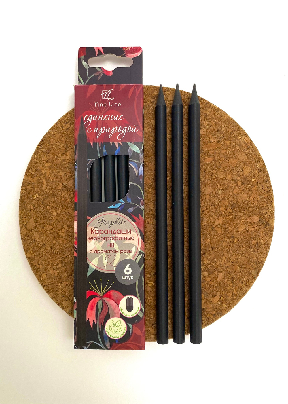 Карандаши чернографитные HB с ароматом розы Fine Line Graphite 6 штук