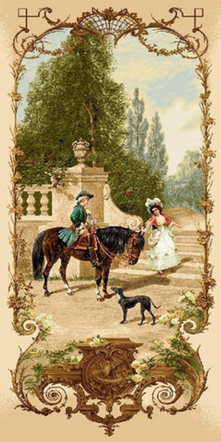 Гобеленовая картина "D. УРОК ВЕРХОВОЙ ЕЗДЫ" в багетной раме, Россия.