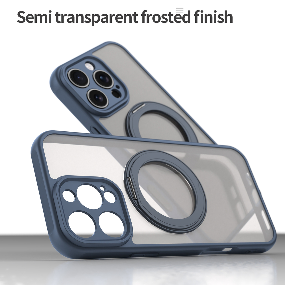 Матовый синий чехол с магнитным поворотным кольцом для iPhone 16 Pro, поддержка MagSafe