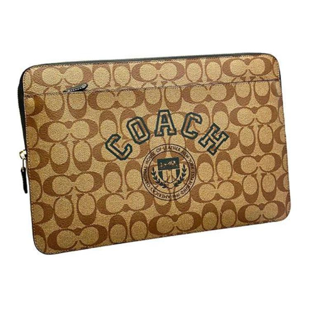COACH Coated Canvas With Smooth Leather Clutch Laptop Bag Large Women"s Khaki