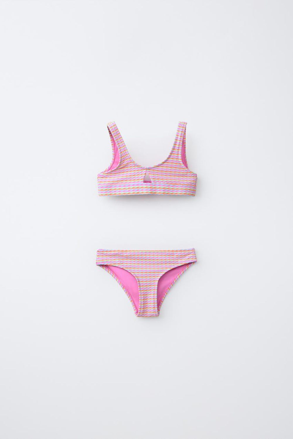ZARA КУПАЛЬНИК ПОЛОСКУ СО СТРУКТУРНЫМ УЗОРОМ, ЦВЕТ ФУКСИИ