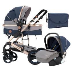 Детская коляска-трансформер 3 в 1 Luxmom 510, c автолюлькой / синий цвет