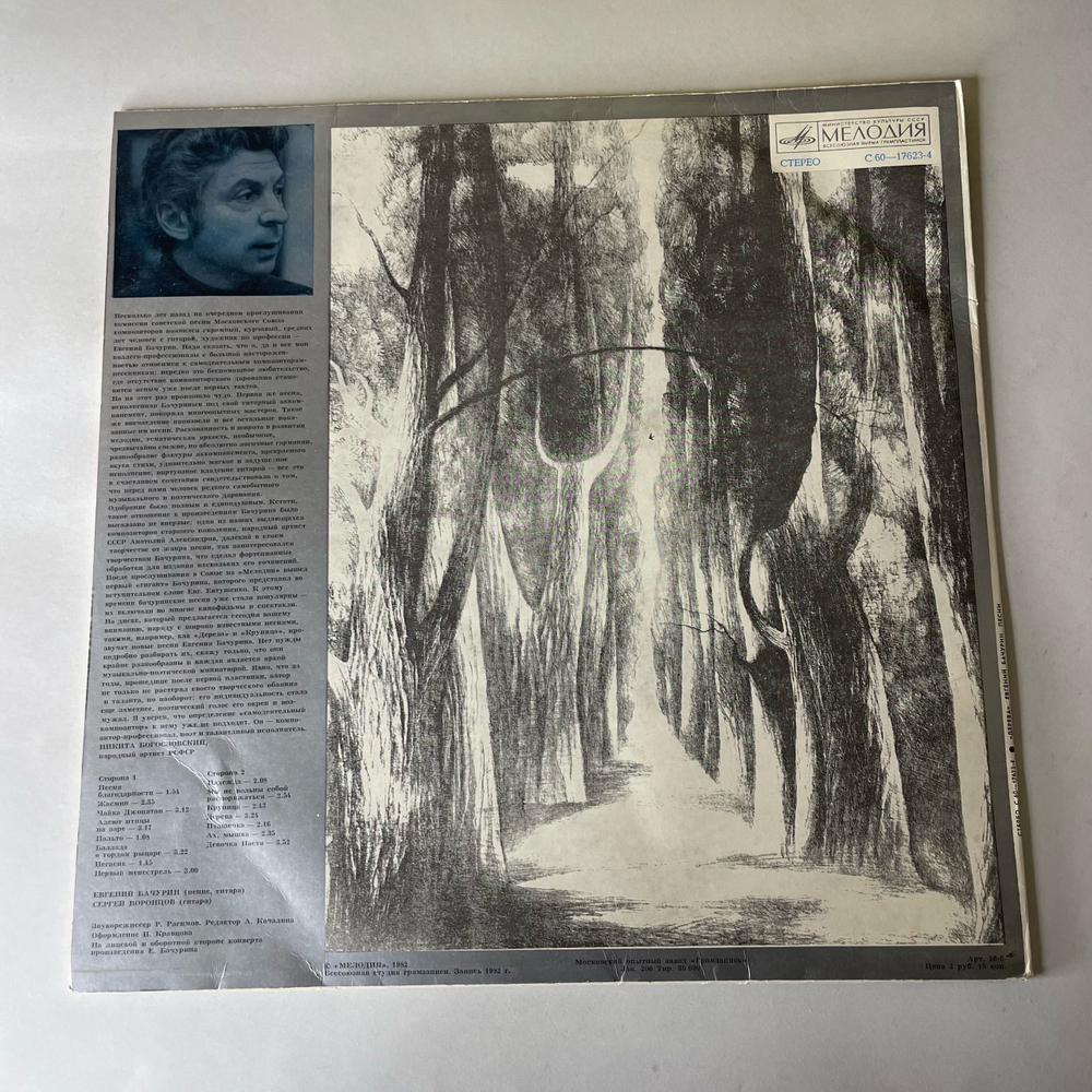 Винтажная виниловая пластинка LP Евгений Бачурин Дерева. Песни (СССР 1982)