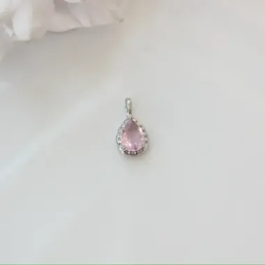 Подвеска Капля с розовым фианитом, 15*8 мм, родий, П430