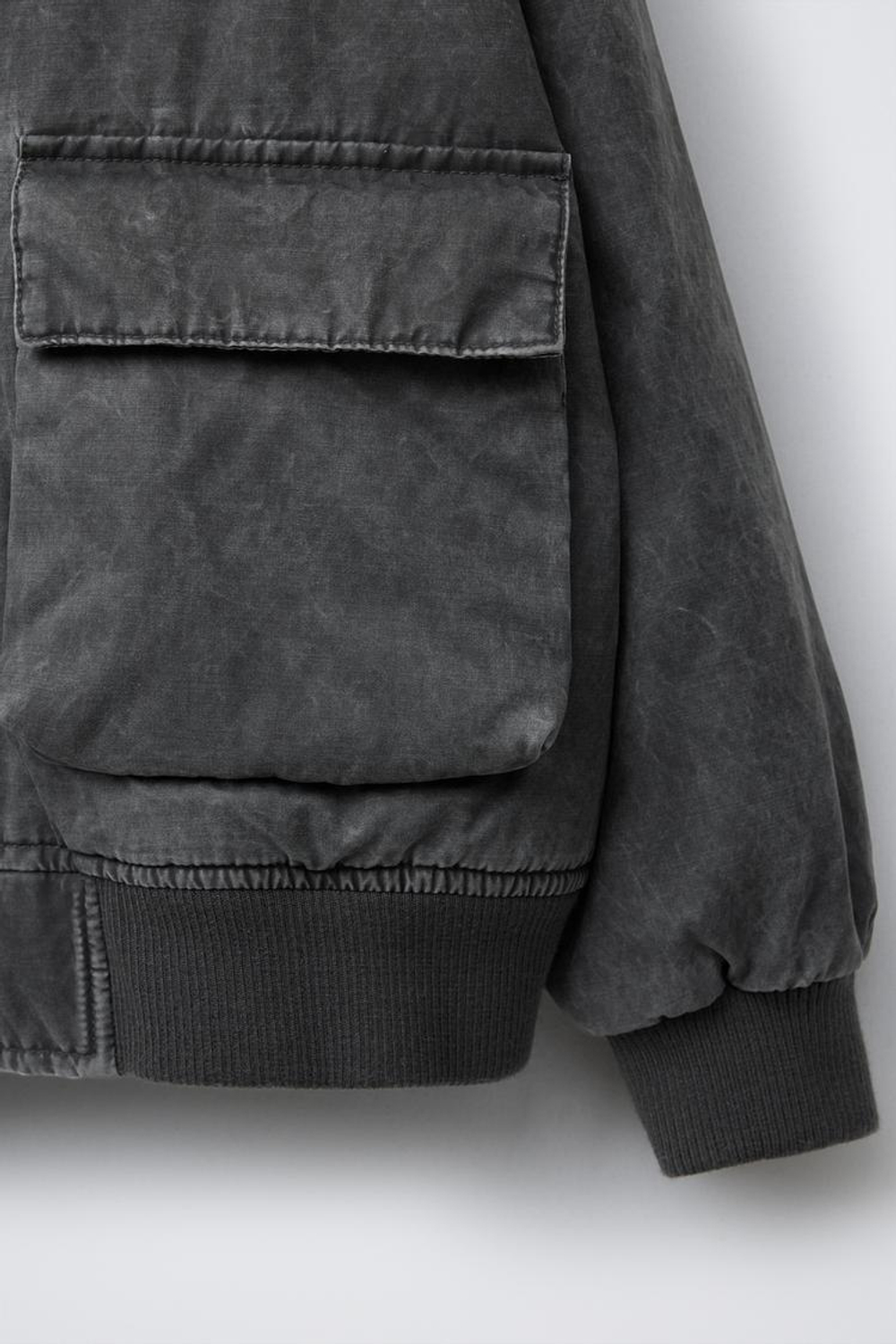 ZARA КУРТКА-БОМБЕР С ПОТЕРТЫМ ЭФФЕКТОМ, СЕРЫЙ