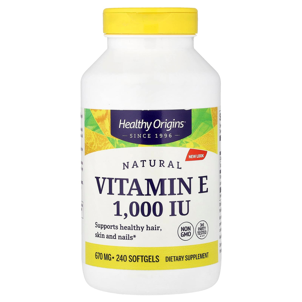 Healthy Origins, натуральный витамин E, 670 мг (1000 МЕ), 240 капсул