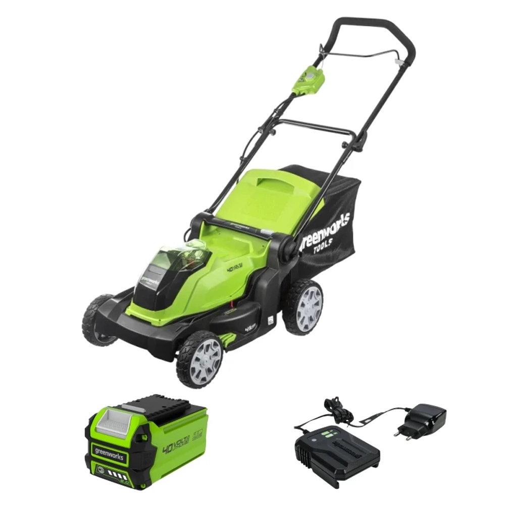Аккумуляторная газонокосилка Greenworks G40LM41K2 40В (1 x 2 Ач, ЗУ) нож 41 см, 2504707UA
