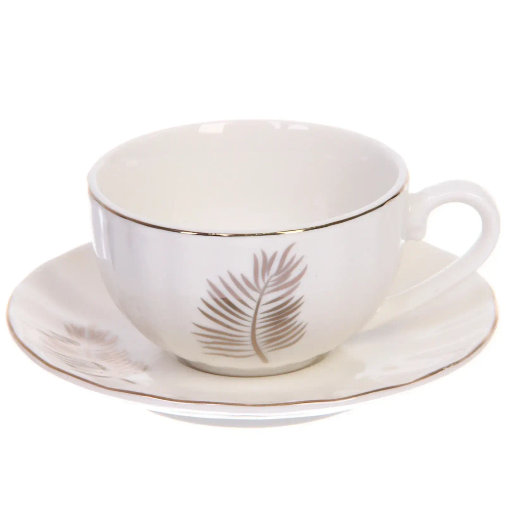 Кофейный набор 12 предметов «Золотая коллекция» (6 кружек 90мл+6 блюдец), пальма, волна