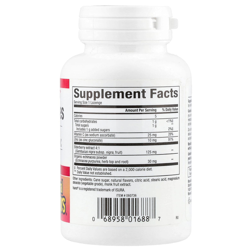 Natural Factors, Леденцы с цинком, бузиной, эхинацеей и витамином C, медовые цветы, 60 пастилок