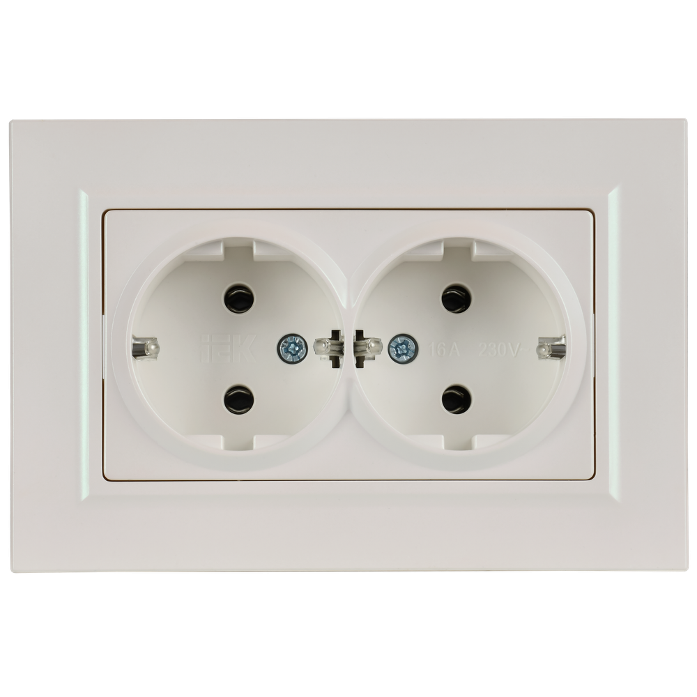 BRITE Розетка 2-местная с заземлением без защитных шторок плоская 16А в сборе РСПл12-3-БрЖ жемчуг IEK