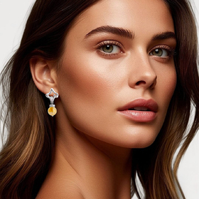 Серьги с цитрином и стразами