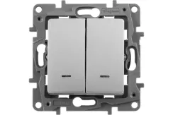 Выключатель Legrand Etika 2-клавишный с индикатором проходной алюминий 30182