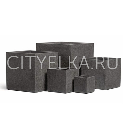 Кашпо TREEZ Effectory - Stone - Куб - Тёмно-серый камень