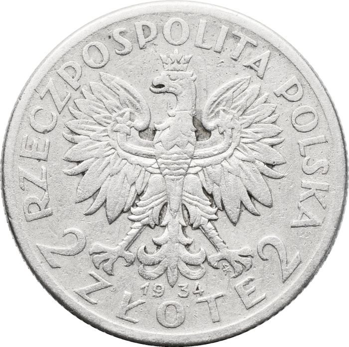 2 злотых 1934 Польша. Голова Полонии