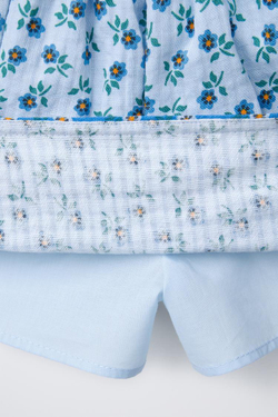 ZARA ЮБКА-ШОРТЫ С ЦВЕТОЧНЫМ ПРИНТОМ, ГОЛУБОЙ