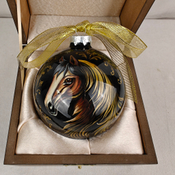 Шар новогодний с круговой росписью Палех "Год лошади" в футляре