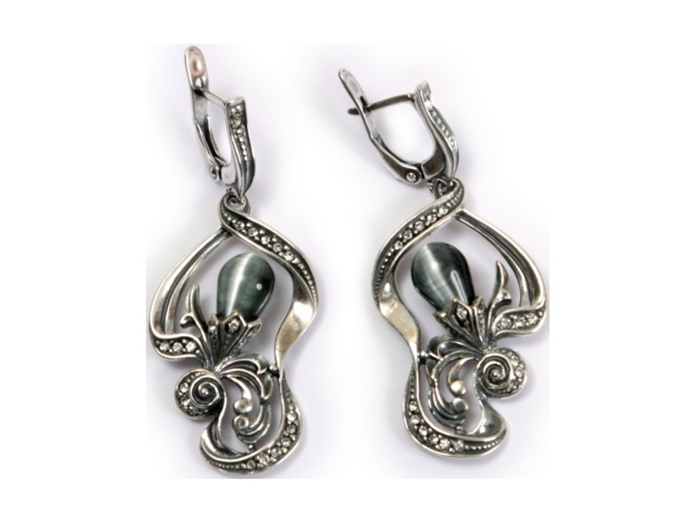 "Спб С Камнем" серьги в серебряном покрытии из коллекции "Города России" от Jenavi  с английским замком