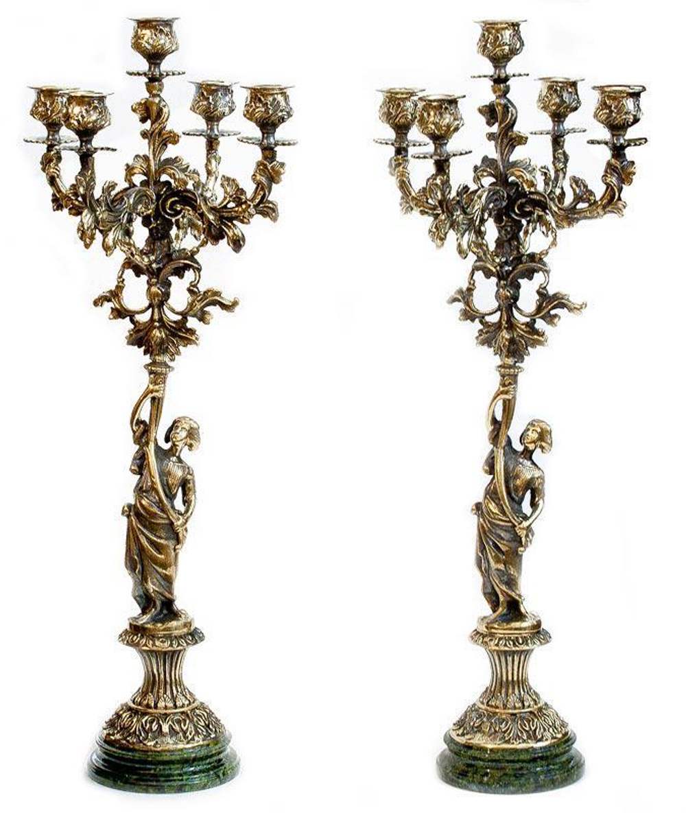 Канделябр "Диана" литье из бронзы камень змеевик (пара) R113354
