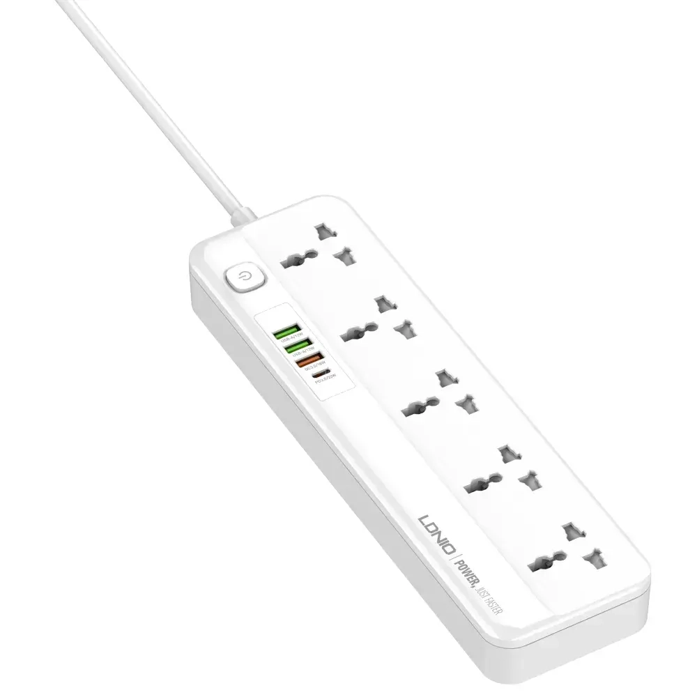 LDNIO удлинитель сетевой фильтр, модель SC5415, 2 метра, 4 USB, тройник разветвитель с заземлением и выключателем, белый