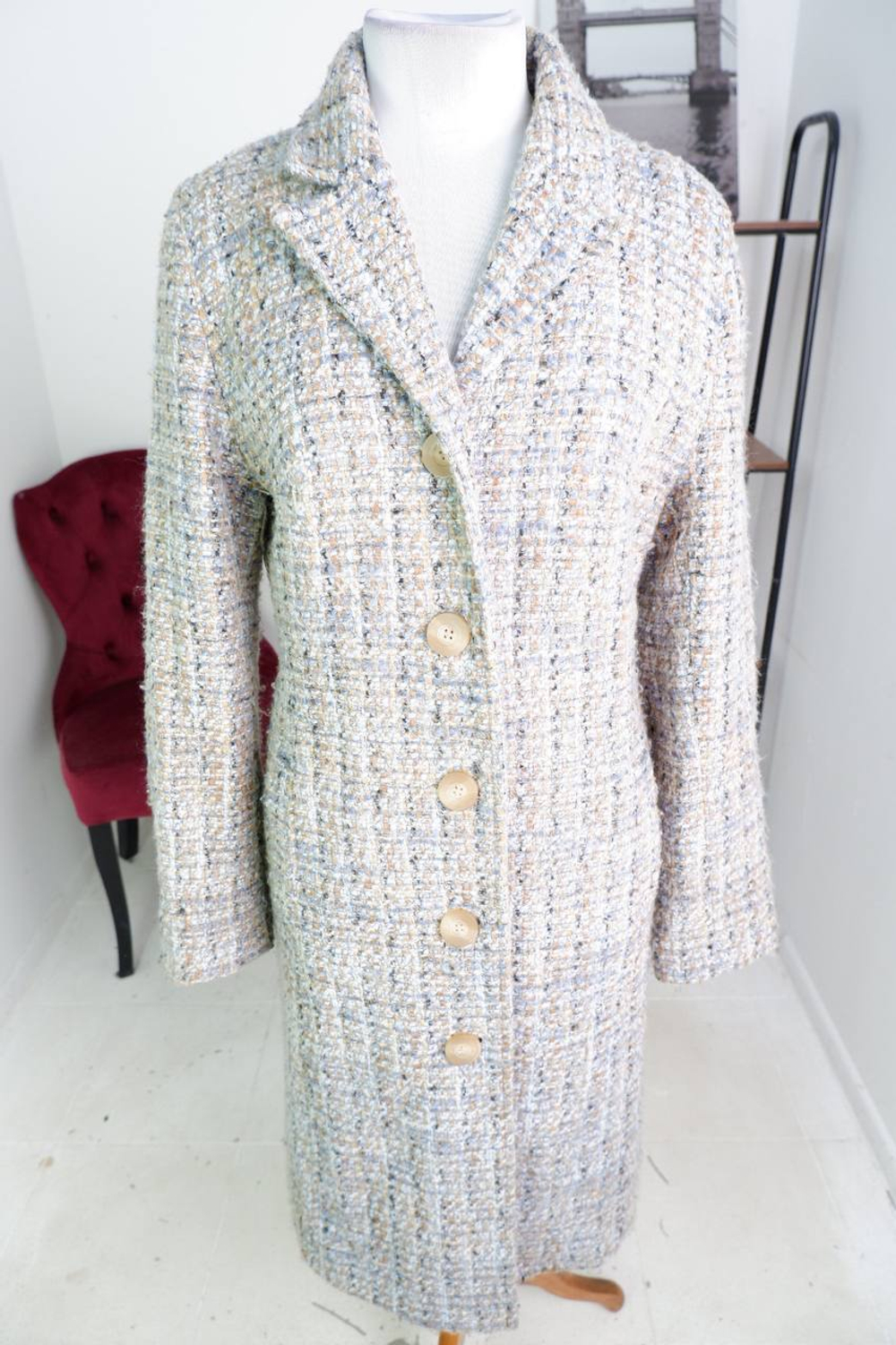 Пальто Global светлого оттенка, маркировка 42, визуально на 46/48 размер