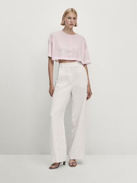Massimo Dutti Футболка из 100 % хлопка - Studio, розовый