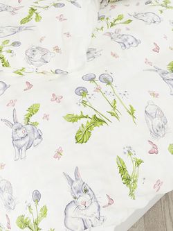 Постельное белье Сказка "Кролики" 2-спальный Наволочка 50х70 см 2 шт Простынь на резинке 160х200 см Пододеяльник 175х215 см, поплин