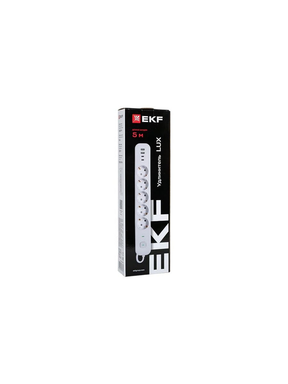 Удлинитель 5х5м IP20 2USB 2.4А+2type-C LUX 1.5кв.мм EKF UBA-LUX-505-TC