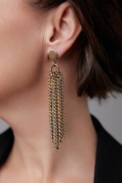 Серьги пусеты с длинными цепочками, оттенок золото антик