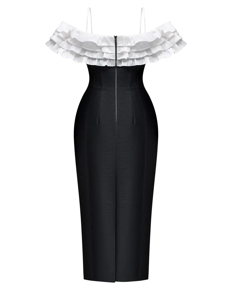 May midi, платье миди из черной тафты с розой