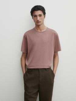 Massimo Dutti Хлопковая футболка с короткими рукавами, розоватый