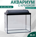 Аквариум 35л "Прямоугольный" с крышкой, 35 литров, 42 х 25 х 33/38 см, чёрный