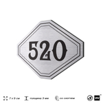 Номерок на дверь квартиры 520, для кабинета, офиса, шильдик 9 х 7 см, серебристый, Айдентика Технолоджи