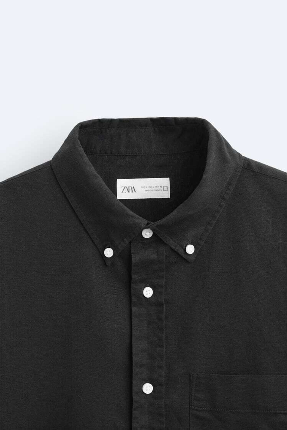 ZARA РУБАШКА ИЗ СМЕСОВОГО ЛЬНА, ЧЕРНЫЙ