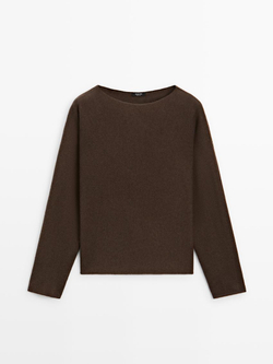 Massimo Dutti Свитер с вырезом «лодочка», коричневый