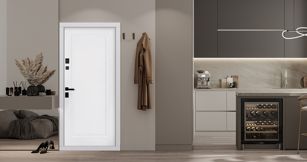 Стальная дверь "Plata" (умная электронная дверная ручка с отпечатком пальца Smart lock T888 Черная)