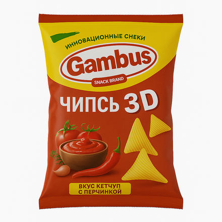 Чипсы 3D кетчуп с перчинкой Gambus 80 гр
