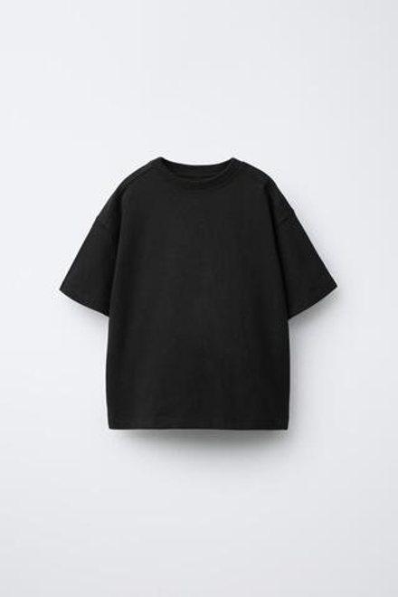 ZARA БАЗОВАЯ ОДНОТОННАЯ ФУТБОЛКА, ЧЕРНЫЙ