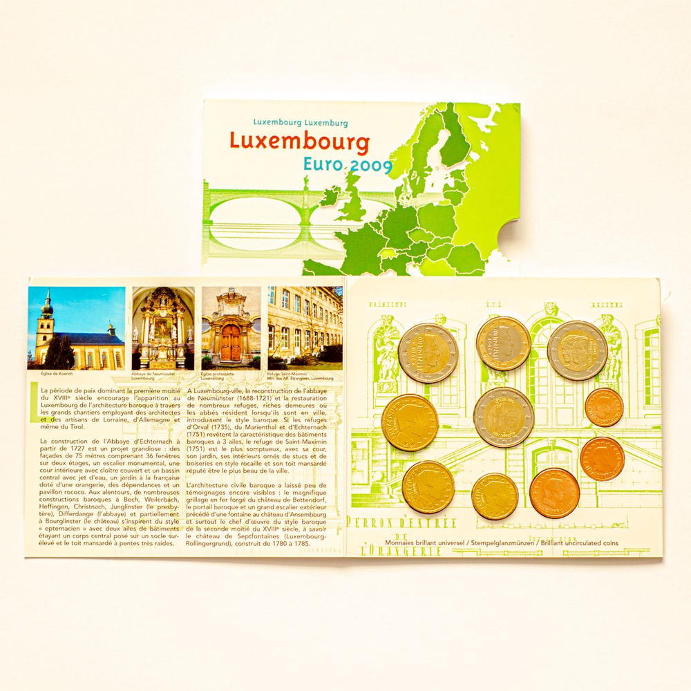 Luxembourg 2009 Year Set + 2 Euro "10th Anniversary of Economic and Monetary Union" & 2 Euro "90th Anniversary of Grand Duchess Charlotte's Accession to the Throne"