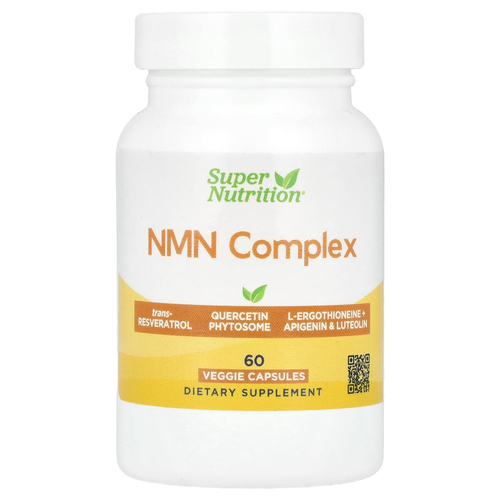 Super Nutrition, комплекс с NMN, транс-ресвератролом, фитосомным комплексом кверцетина, апигенином и лютеолином, 60 вегетарианских капсул