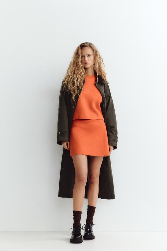ZARA ОДНОТОННАЯ ТРИКОТАЖНАЯ МИНИ-ЮБКА, ОРАНЖЕВЫЙ